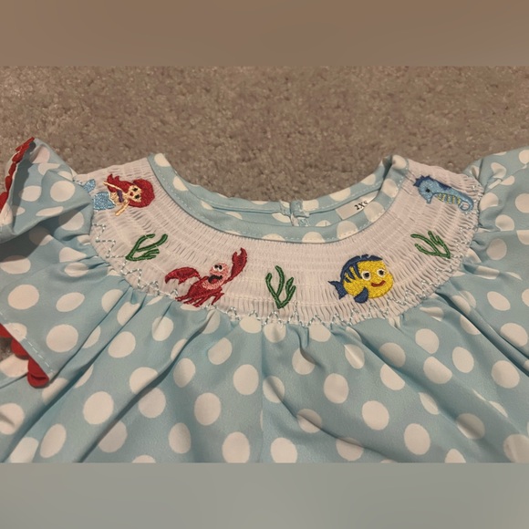 Boutique Princess Little Mermaid Ariel Embroidered Smocked Dress Size 6-12M - Picture 2 of 4